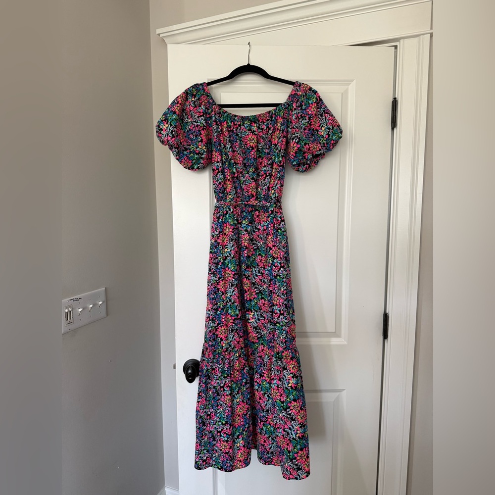 Lilly Pulitzer Navy Floral Maxi Dress with Pink & Green Print